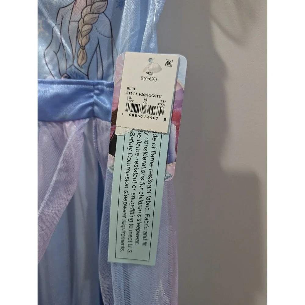 Disney Frozen Elsa Girls Nightgown Blue Purple Tulle Sleep Dress S 6/6X NEW
